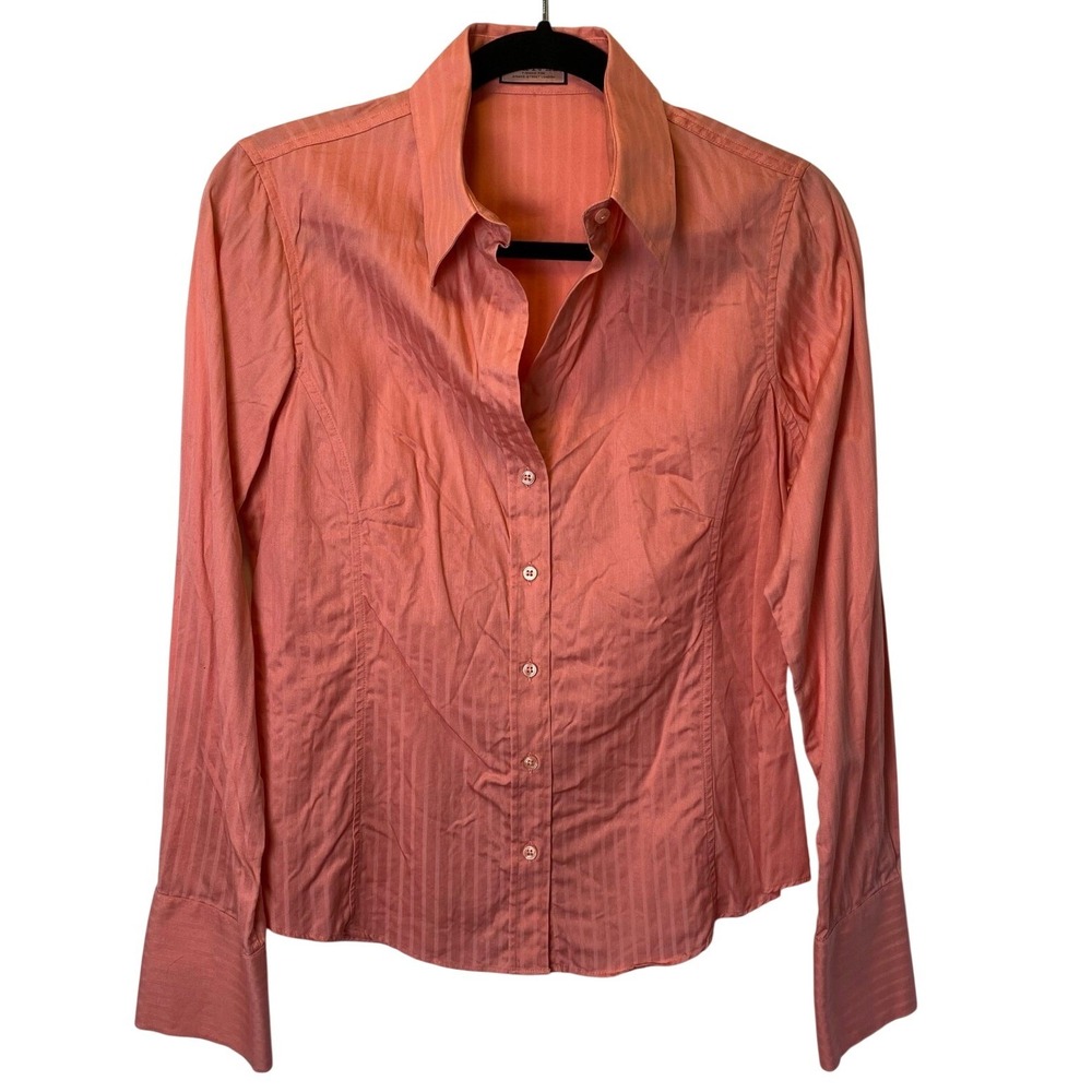 Pink by Thomas Pink Women's Size‎ 10 Button Up Shirt Pink Stripes 100% Cotton